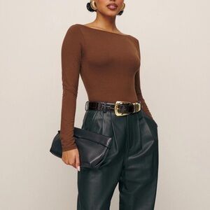 NWT Reformation x NYC Ballet Winnie Knit Bodysuit in Chestnut Long Sleeve Size M
